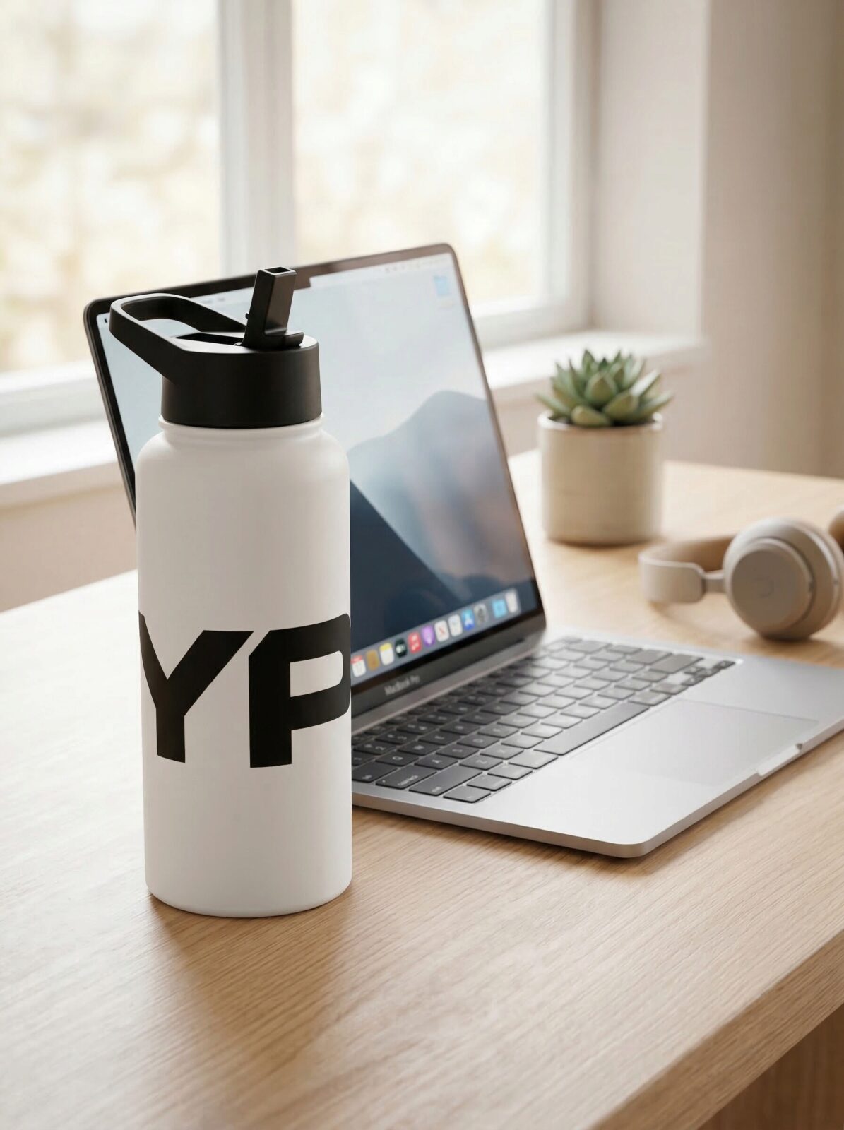 Stainless steel water bottle with a straw lid — image 2